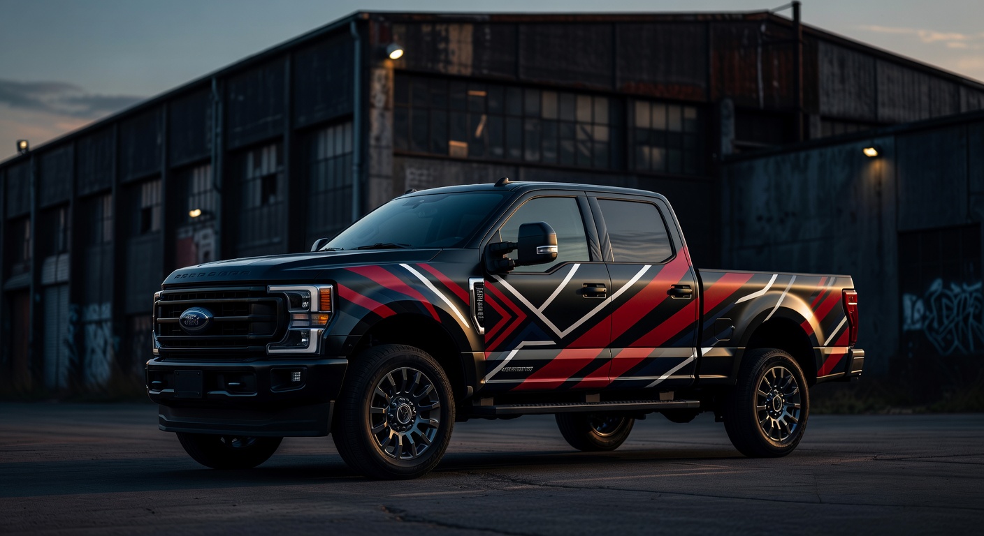 Premium vehicle wrap on black pickup truck