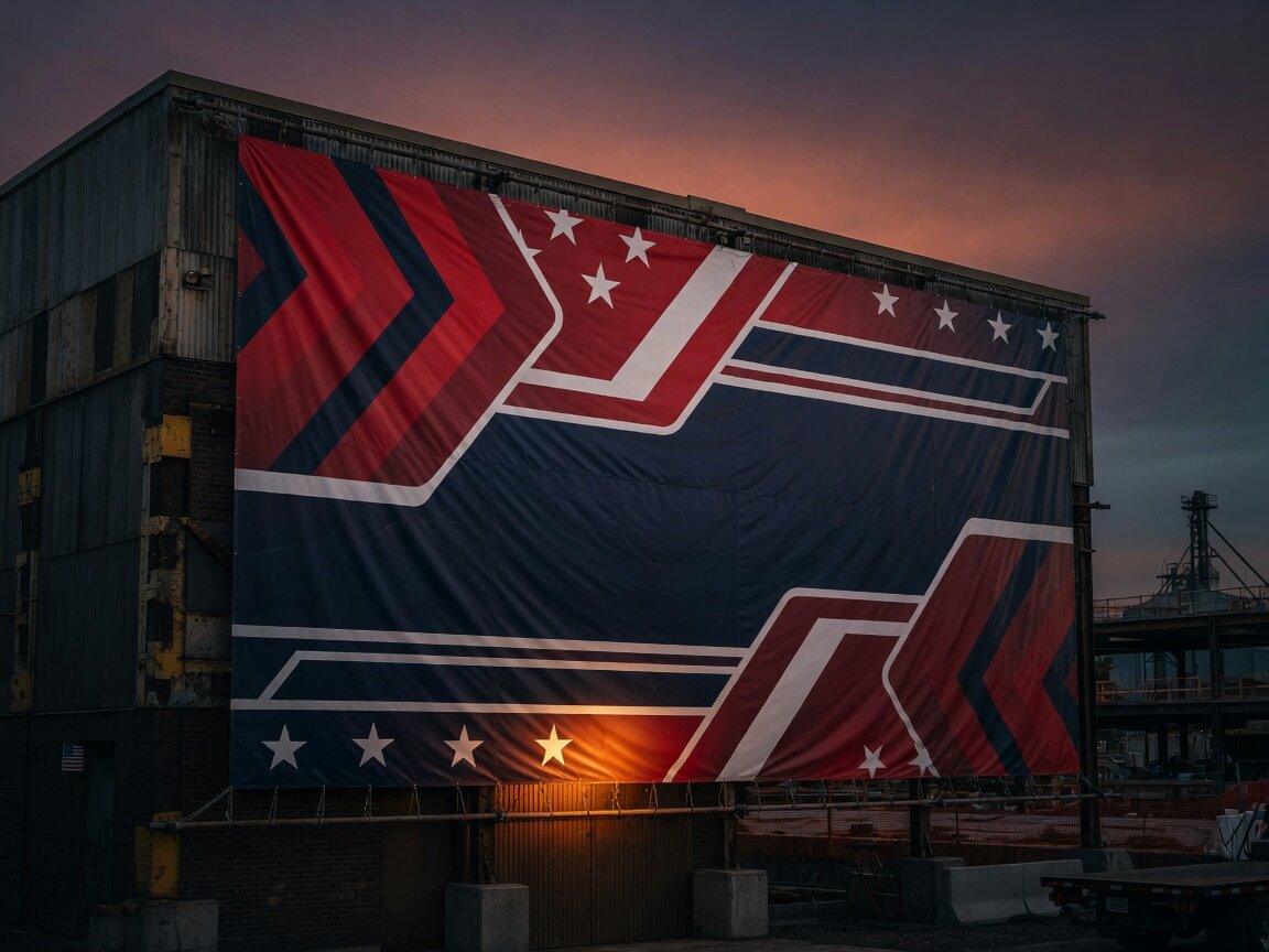 Heavy-duty custom vinyl banners at a commercial job site